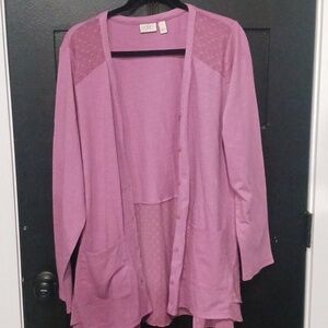 LOGO by Lori Goldstein Regular Knit Cardigan with Clip Dot Trim Button Down